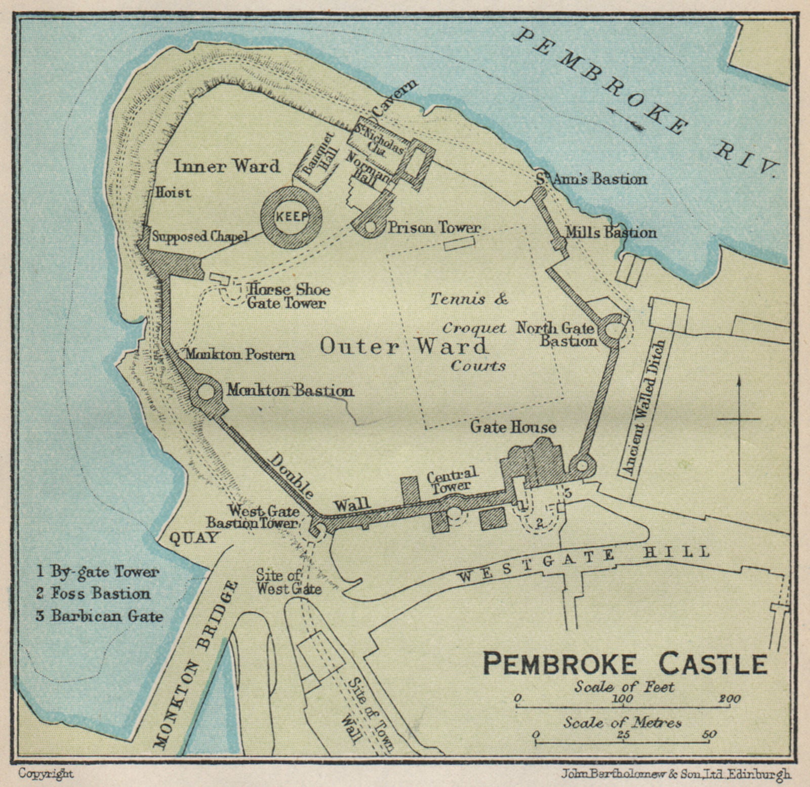PEMBROKE CASTLE. Vintage map plan. Wales 1926 old vintage chart
